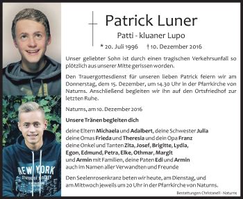 Traueranzeigen Von Patrick Luner Trauer Bz