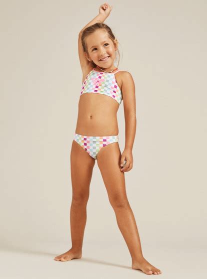 Girls 2 7 Rainbow Check Two Piece Crop Top Bikini Set Roxy