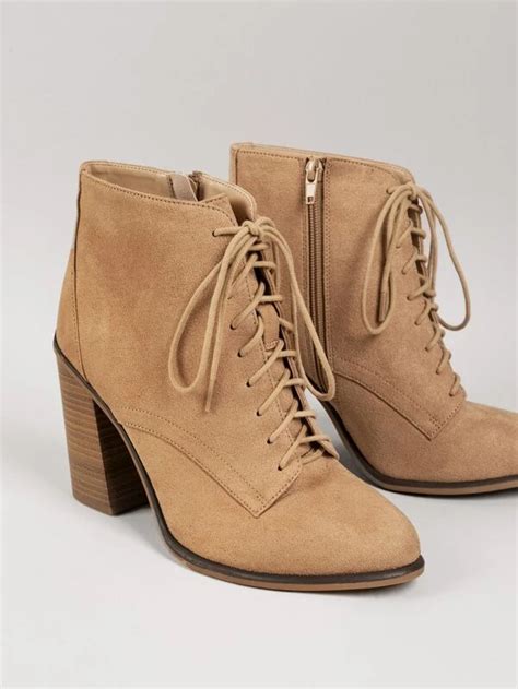 Vegan Suede Lace Up Stacked Block Heel Boots SHEIN USA