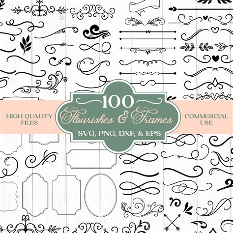100 Flourishes Svg Swash Svg Frame Svg Swoosh Svg Flourish Svg