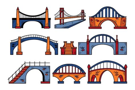 Premium Vector A Set Of Nine Different Colored Bridges Including A