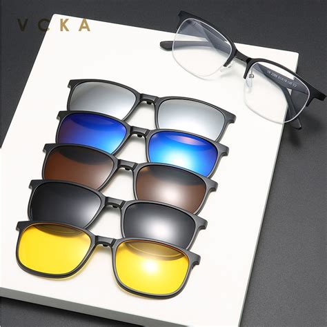 VCKA 6 In 1 Myopia Spectacle Frame Men Women 5 Clip On Polarized