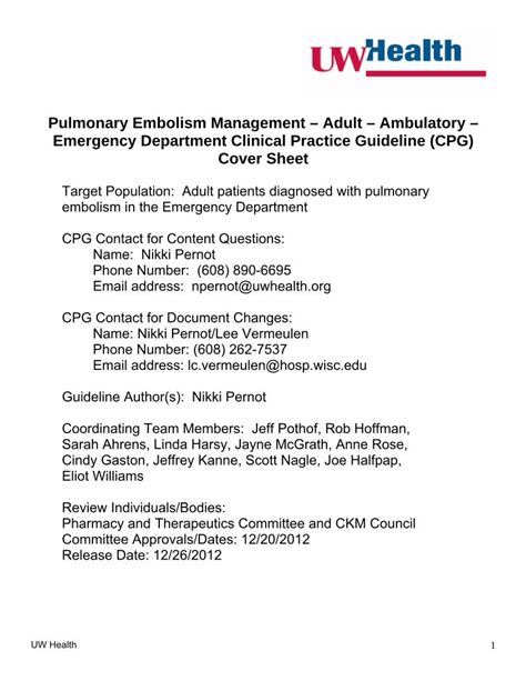 Pdf Pulmonary Embolism Management Adult Ambulatory · Pdf