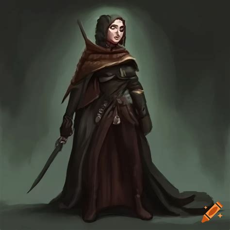 Female Halfling Rogue Character In Dark Clothes And A Cape For Dandd