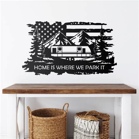 American Flag Camper Sign Round Lake Decor