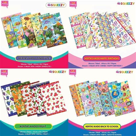 Jual Kertas Kado Squeezy Lembar Motif Campur Tema Bungkus Kado