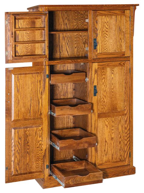 Spicy Mission Door Pantry Cabinet With Rollout Shelves