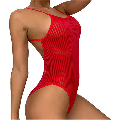 Womens High Cut One Piece Swimsuits See Through Mesh Bodysuit Backless