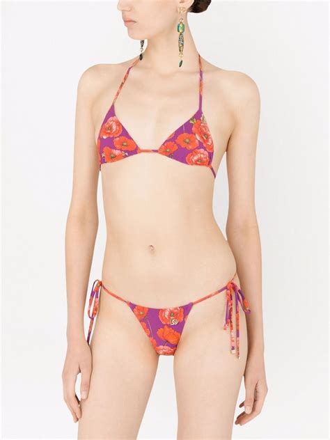 Dolce Gabbana Poppy Print Triangle Bikini Purple FARFETCH