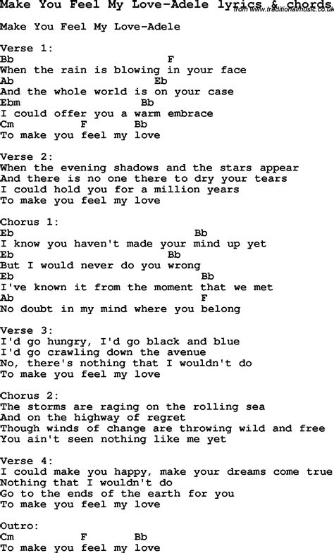 Love Song Lyrics for:Make You Feel My Love-Adele with chords.