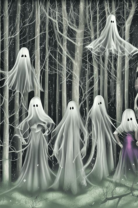 3 Vintage Ghosts In A Dark Forest Painting Digital Airbrushing