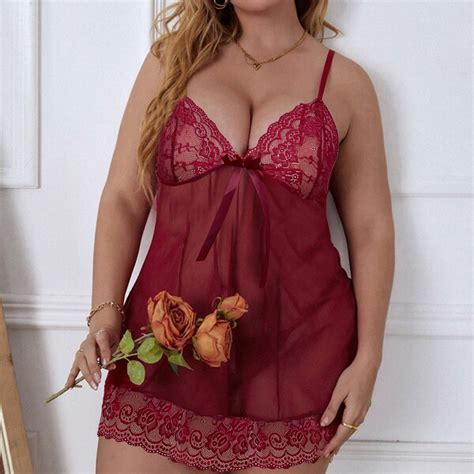 Uublik Valentines Lingerie Set For Women Lace Bodysuit Babydoll Plus