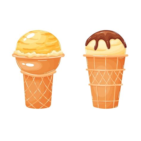 Premium Vector Set Of Ice Cream In A Waffle Cup With Chocolate And