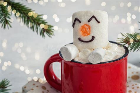 Hot Chocolate With Melted Marshmallow Snowman Stock Image Image Of Relax Funny