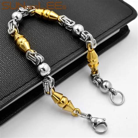 Sunnerlees Fashion Jewelry 316l Stainless Steel Bracelet 6mm Geometric Byzantine Link Chain