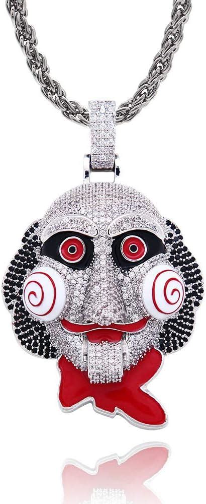 Kmasal Hip Hop Iced Out Bling Chain Clown 69 Pendant Halloween Cosplay