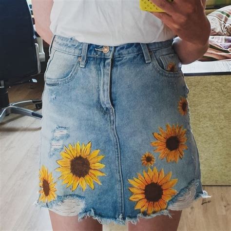 Diy Denim Skirt Diy Skirt Denim Diy Jeans Diy Painted Shorts Hand