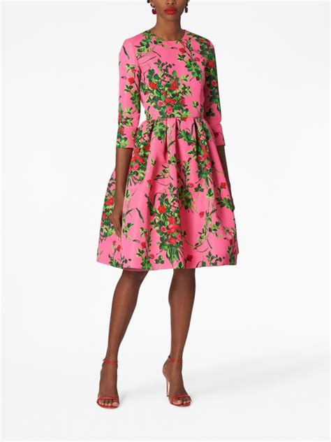 Carolina Herrera Floral Print Flared Knee Length Dress Modesens