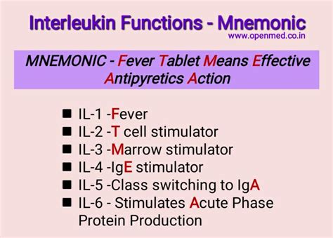 Interleukin Functions - Mnemonic