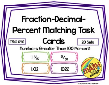 Fraction Decimal Percent Matching Task Cards Teks G Tpt