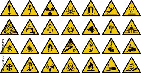 Warning Sign Vector Set Of Triangle Yellow Warning Signs Stock Vector Adobe Stock