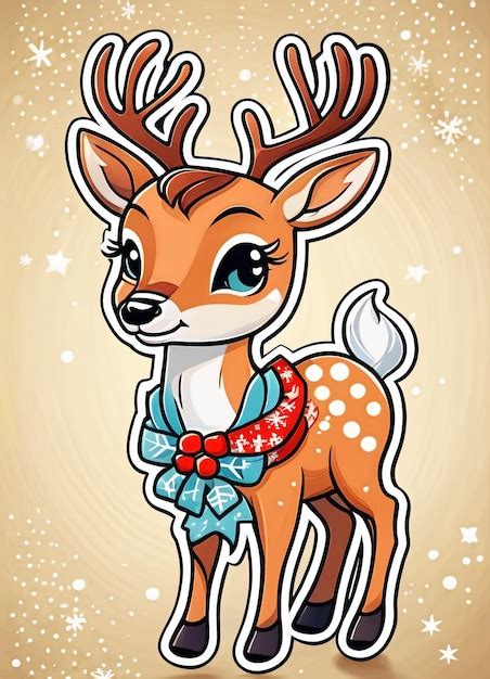Premium Ai Image Cute Cartoon Christmas Deer Illustration Greetings Card