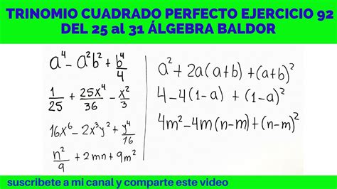 Trinomio Cuadrado Perfecto Al Ejercicio Lgebra Baldor Caso