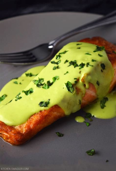 Pan Seared Salmon With Creamy Avocado Sauce Kitchen Swagger