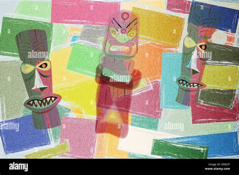 Cubism Background With Three Totems Stock Photo Alamy