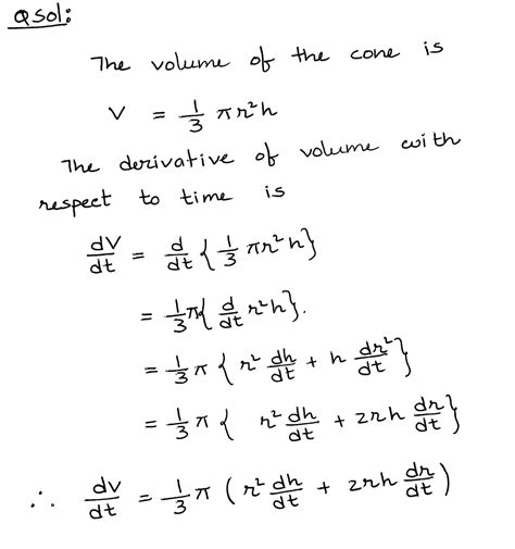 Solved Question Please The Formula For The Volume Of A Cone Is V