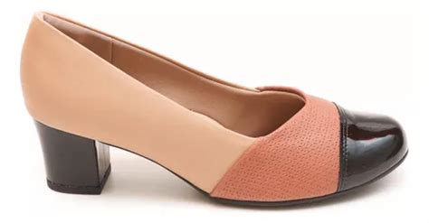 Sapato Scarpin Piccadilly Nude Salto Bloco Ref Frete Gr Tis