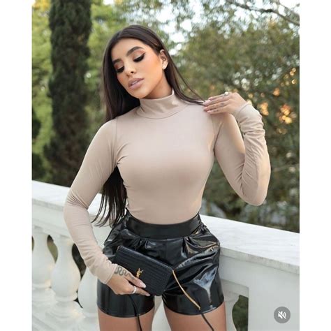 Cropped Feminino Manga Longa Gola Alta Gringa Blusa Nude Preta Shopee Brasil