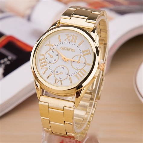 Hot Luxury Roman Numerals Geneva Watch Fashion Women Ladies Watches Gold Stailess Steel Analog