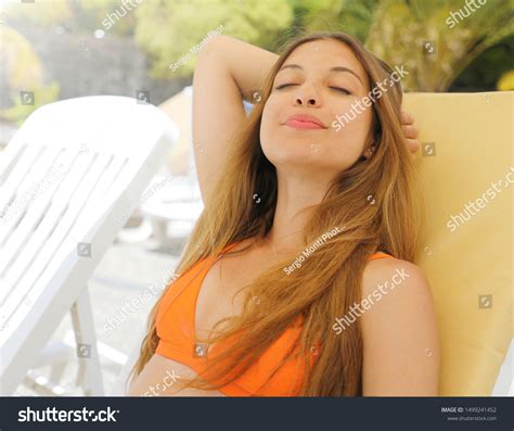 Attractive Bikini Woman Relaxing Lying Resort Stock Photo Edit Now