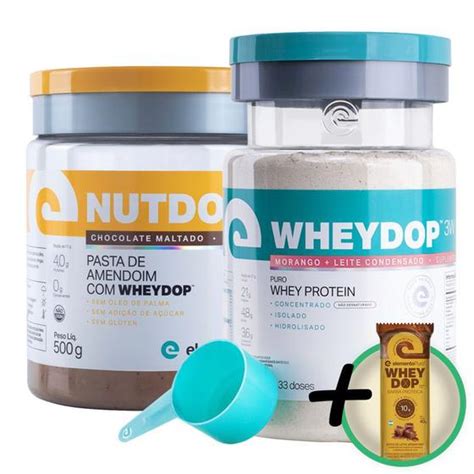 Kit Wheydop 3W Whey Protein 900g Nutdop Pasta De Amendoim Elemento