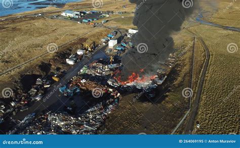 Fire Flame Big Car Junkyard Black Smoke Atmosphere Ecological Disaster