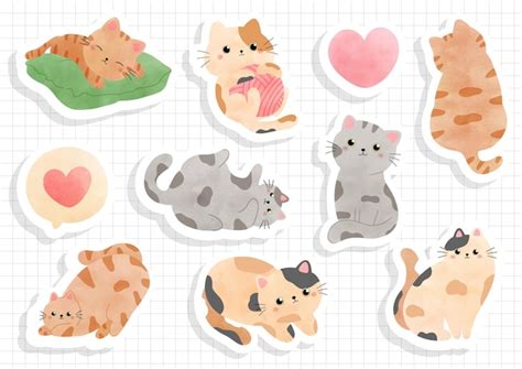 Premium Vector Cute Cat Sticker Sheet And Scrapbook