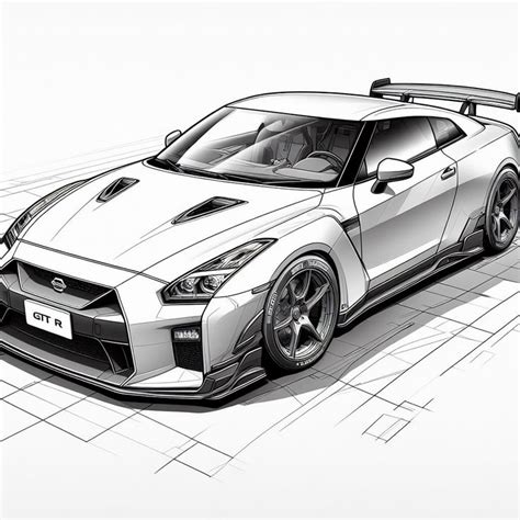 Nissan Gt R Coloring Pages Etsy Nissan Gt R Gtr Car Drawings