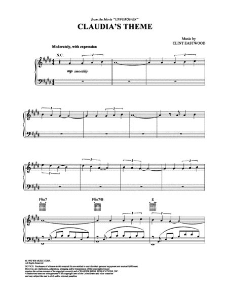 Claudias Theme By Clint Eastwood Piano Solo Digital Sheet Music