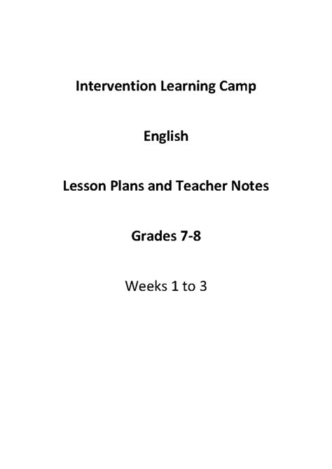 Nlc English 7 8 Intervention Lpandtn V Intervention Learning Camp English Lesson Plans And