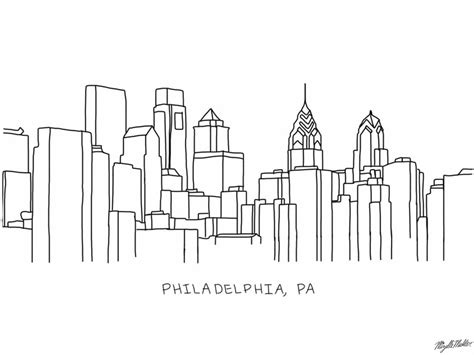 Philadelphia Skyline Drawing White, Pink, Navy & Black DIGITAL DOWNLOAD ...