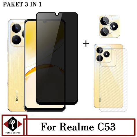 Jual Paket 3in1 Tempered Glass Layar Privasi Realme C53 Free Anti Gores