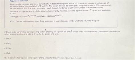 Solved A Commercial Enclosed Gear Drive Consists Of A Chegg