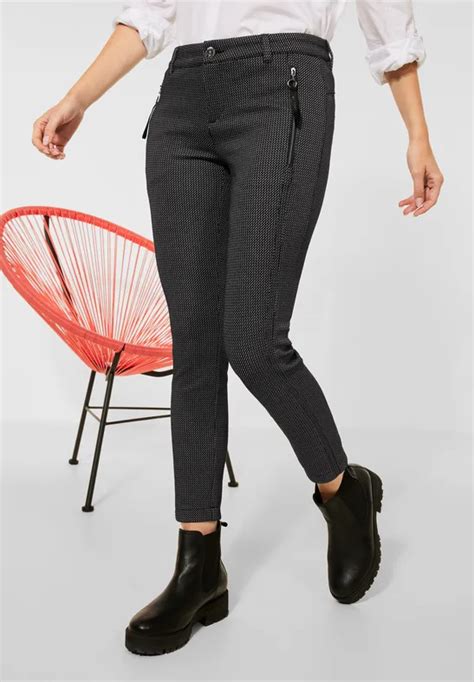 Street One Pantalon Coupe Slim En Jacquard In Noir York Street One