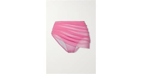 Norma Kamali Diana Ruched Stretch Tulle Bikini Briefs In Pink Lyst UK