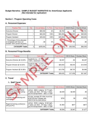 Fillable Online Budget Narrative Sample Budget Narrative For