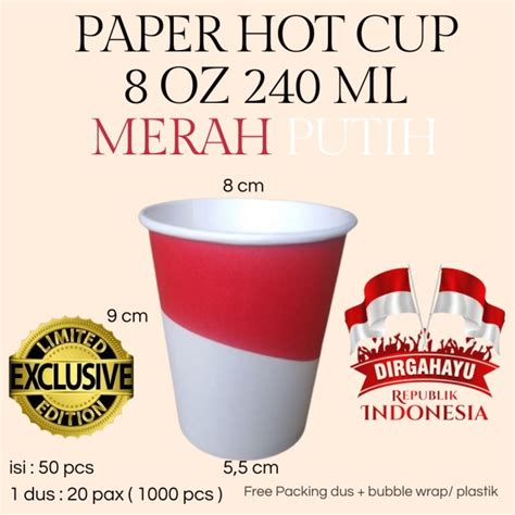 Jual Paper Hot Cup 8 Oz 240 Ml MERAH PUTIH Gelas Kertas 50 Pcs Pax Jakarta Utara B Pack