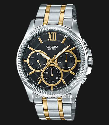 Casio General Mtp E Sg Avdf Chronograph Men Black Dial Dual Tone