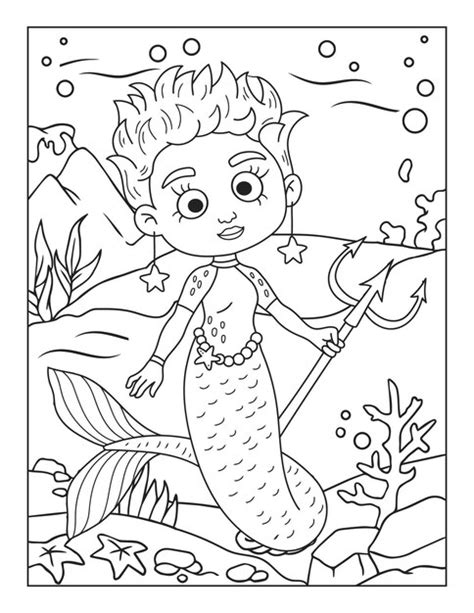 Disegni Da Colorare Di Sirene Per Bambini Vettore Premium