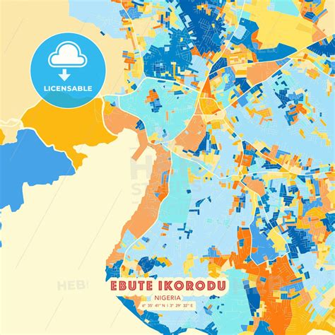 Ebute Ikorodu, Nigeria blue and orange vector art map template - HEBSTREITS